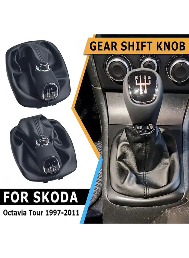 Skoda Octavia 1997 2011 غطاء مقبض ناقل الحركة اليدوي بـ 6 سرعات من جلد PU الأسود - Image 1